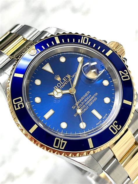 rolex date submariner blue dial two-tone mens watch live|Rolex Submariner blue price new.